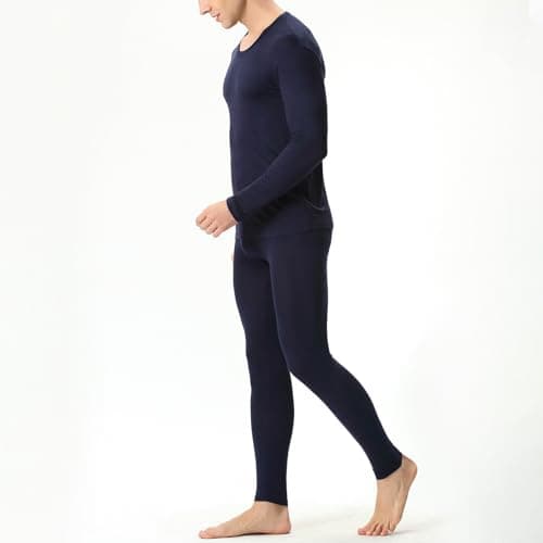 Men's Thermal Underwear Set Fleece Lined Base Layer,Winter Warm Long Sleeve T Shirts and Pants for Cold Weather Protection with Comfort Stretch Fit and Moisture Wicking (Dark Blue, XXXXXXL) — view 3