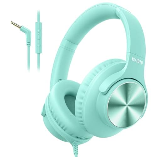 Wired Headphones with Mic, Over-Ear 3.5mm Corded Headphone for School Green