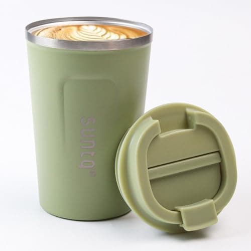 SUNTQ Reusable Coffee Cups Travel-Coffee Travel Mug with Leakproof Lid-Thermal Mug Insulated Cup-Stainless Steel Coffee Travel Cup for Hot and Cold Drinks, 13oz/380ml,Sage Green