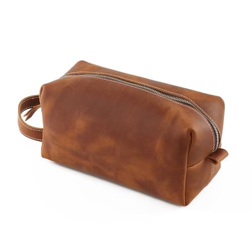 Genuine Crazy Horse Leather Power Bank Pouch -, Cables, Toiletries 4.1 x 5.3 inches, Durable & Stylish Carry Case, 0.55" (Brown) — view 3