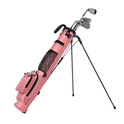 MAZEL Golf Stand Bag 2 Way Divider 2 Pockets,Adjustable Shoulder Straps,Superior 900D Nylon Lightweight Material Pencil Golf Bag for Men Women (Pink)