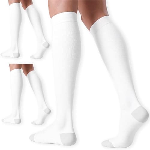 3 Pairs Compression Socks for Women Men, Calf Support Pressure Stockings, 15-20 mmHg Sports Sock for Flying Travel Yoga Nurses Running
