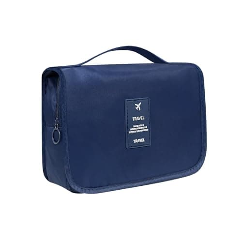 Travel Cosmetic Bag, Hanging Cosmetic Bag for Women, Personal Toiletries Organizer, Travel Bathroom Accessories Organizer with Hooks, Navy Blue