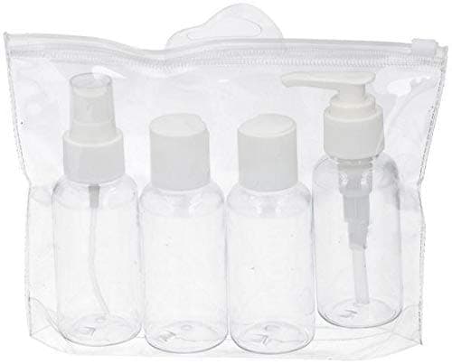 Guilty Gadgets 4 Piece Travel Flight Holiday Clear 100ml Plastic Bottle Pack Set Airport For Creams Cosmetic Oil Airplane Set Shampoo and Shower Gel Toiletries