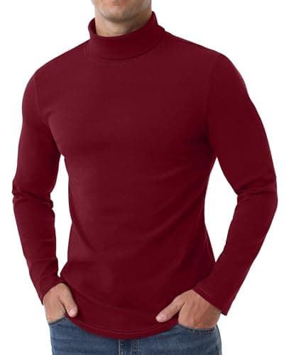 Hisir Men's Thermal Top, Long Sleeve Cotton Roll Neck Base, Burgundy, S — view 2