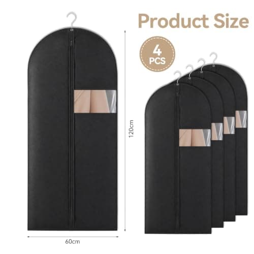 4 Pack Suit Covers Set with Zip, 120 x 60cm Clothes Bags Hanging — view 3