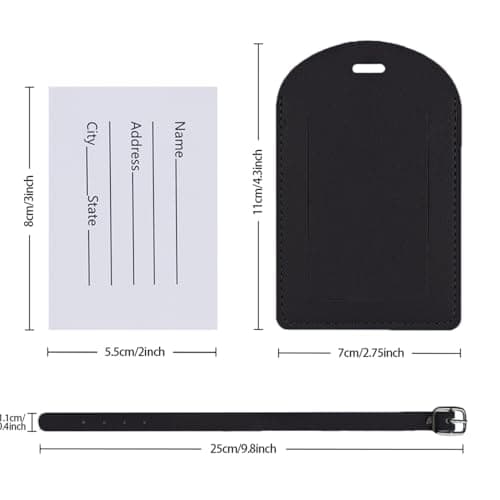 Luggage Tags, 6 Pcs Leather Suitcase Labels Travel Luggage Tag with Name ID Card Baggage Labels Tags for Luggage Bags Backpacks Cruise Waterproof Travel Accessories（Black） — view 2
