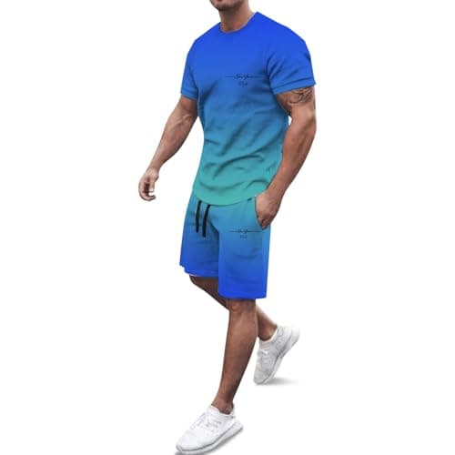 Générique Men's 2 Piece Set Safari Outfit Multi-Pocket Shirt and Shorts Resistant Breathable Cotton Fashion Practical for Travel Nature Photography A30, Blue, XXL