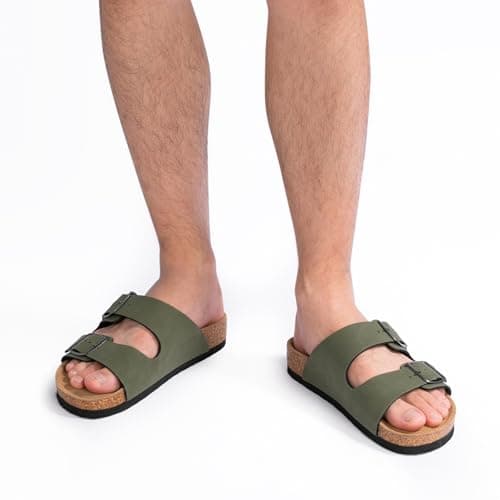 FITORY Men's Sandals, Cork Footbed Slip On Slides Green Olive Size 8.5 — view 2