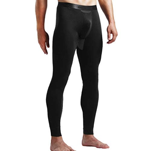 Ouruikia Men's Thermal Underwear Pants Modal Thermal Bottoms Long Johns Pants Underwear with Separate Pouch (Black(only Bottom), US Medium)