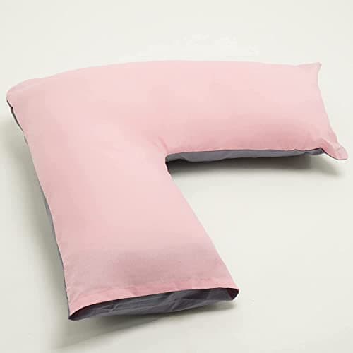 HOMES-LINEN V Pillow Orthopaedic V Shaped Pillow Extra Cushioning Support For Head Neck & Back Includes Complimentary FREE V Pillow Case (PINK/GREY, V-Pillow With Cover)
