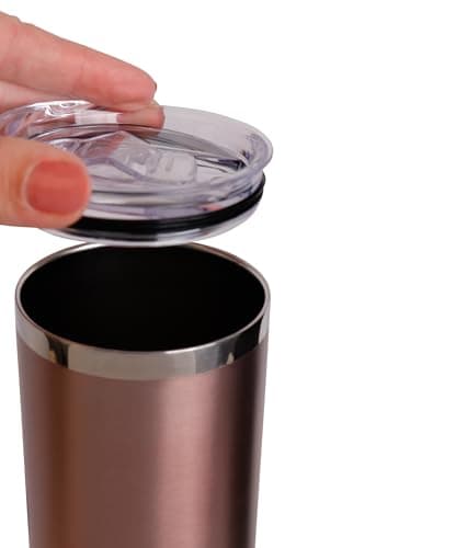 Décor Double Wall Stainless Steel Travel Mug - Keeps 6 Hours Hot - 12 Hours Cold - Car Cup Holder Compatible - Easy Drinking Access with a Slide Cap Lid - 600ml Rose Gold. — view 4