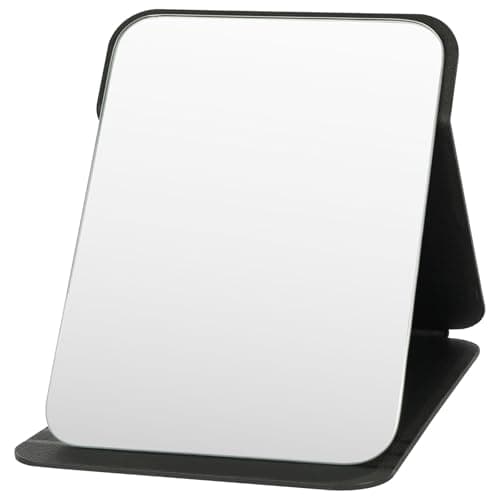 AYESY Folding Tabletop Mirror, 25 * 17.5cm Black PU Leather Portable Travel Desktop Vanity Mirror with Stand for Office Desk, Vanity Table, Travel, Camping