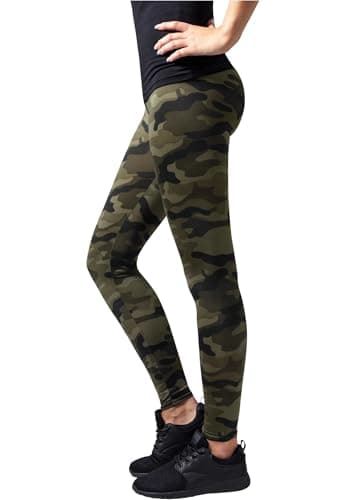 Urban Classics Women's Camouflage Leggings, Comfortable Sport Pants, Stretchy Workout Trousers with Green Military Print, Regular Skinny Fit, Size: Large Wood camo, M — view 4