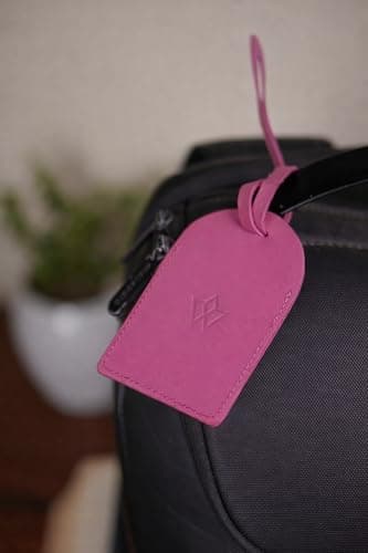 Wasama Genuine Leather Luggage Tag | Travel Baggage Tag | Durable Strap & Privacy Flap (Bright Pink) — view 5