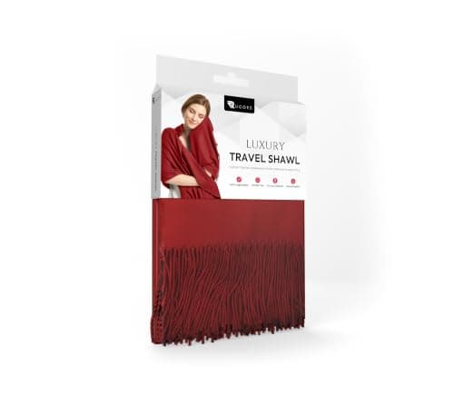 RUGOES Luxury Travel Shawl – Lightweight Soft Wrap for Flights, Trains & Commutes, Versatile Blanket Scarf for Travel & Daily Use (Burgundy) — view 5