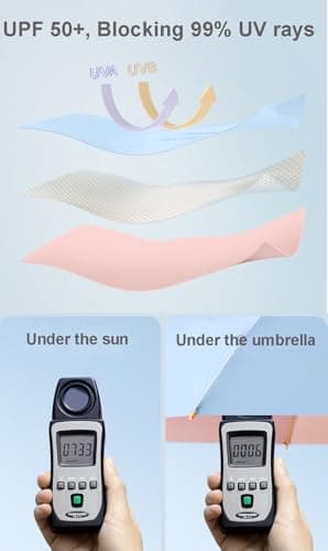 LCY Folding Umbrella Anti-UV Parasol with Wooden Handle Sunproof Rainproof & Windproof Umbrella-White&Khaki — view 5
