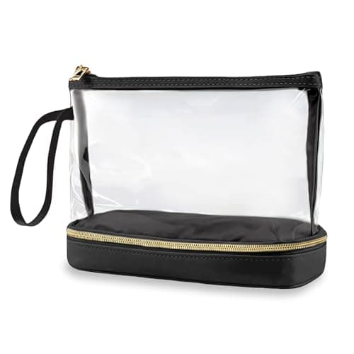 Aucuu Travel Makeup Bag, Transparent Cosmetic Bag, Waterproof Toiletry Bags, TSA Approved Toiletry Bags, Make Up Organizer for Toiletries Accessories, Brushes, for Women Girls