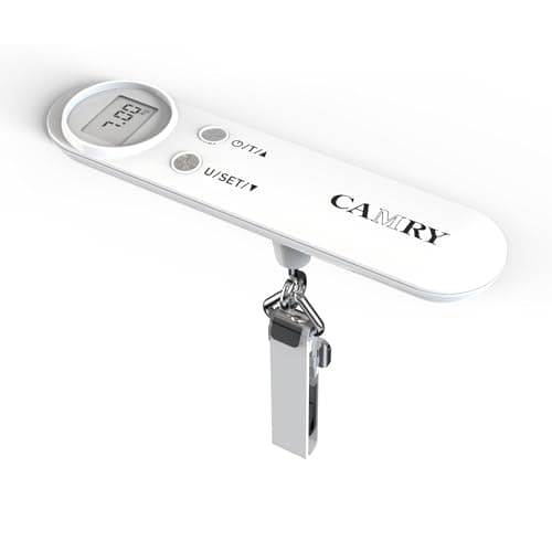 CAMRY Digital Luggage Scale Portable 50Kg Capacity Backlit LCD Overload Alert & Target Weight Battery Included, White