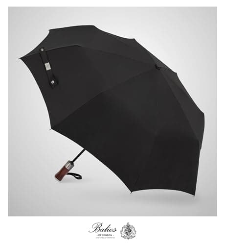 Balios Folding Umbrella Lux Hardwood Handle Auto Open Close JET BLACK — view 2