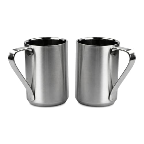 Focenat Set of 2 Stainless Steel Coffee Mugs, 300 ml Double Walled Insulated Cups with Handle, Metal Thermal Mug for Travel Home Office, Unbreakable Silver
