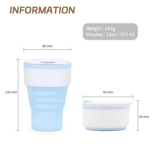 EYQ Collapsible Coffee Cup 375 ml, 12oz Silicone Foldable Coffee Mug, Lightweight Reusable for Hot and Cold Drinks for Office Fitness Gym Outdoor Sports Travel Camping Yoga, Pocket Size (WhiteBlue) — view 2
