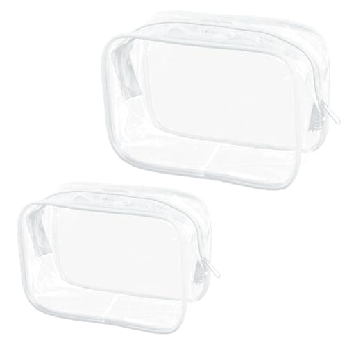Tabanzhe Clear Travel Toiletries Bag-2 PCS Waterproof Make up Bag with Zippers PVC Cosmetic Pouch Wash Organizer Case Travel Accessories for Men Women Business Bathroom Storage(White)