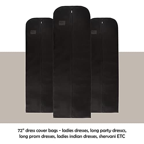 Wedcova Dress Bag | Hanging Garment Bags | Full Length Travel Covers | Wedding Long Clothes Storage Cover with Zipper for Women | 72 Inch (182cm) | Pack of 1 | Black — view 5