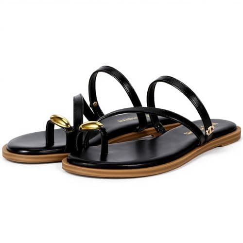 Women's Flat Sandals Slide Sandals Flip Flop Thong Sandals Summer Shoes, Black, 2 UK