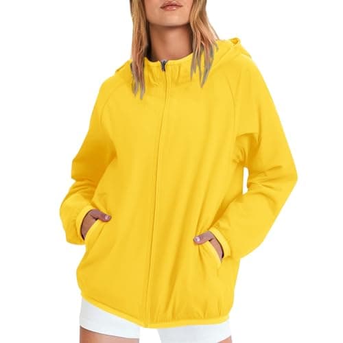 Anbiryeik Packable Waterproof Jacket Women Lightweight Breathable Raincoat with Pockets Windproof Softshell Outdoor Rain Jacket Functional Outwear for Walking Hiking Travel Running Cycling Yellow XXL — view 3
