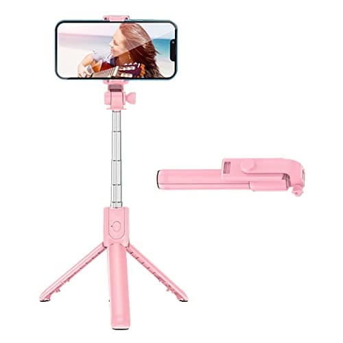 Domary Tripod Selfie Stick Portable Stainless Steel 360° Rotating Telescopic for Travel Remote Control 27.6in (Pink) — view 4