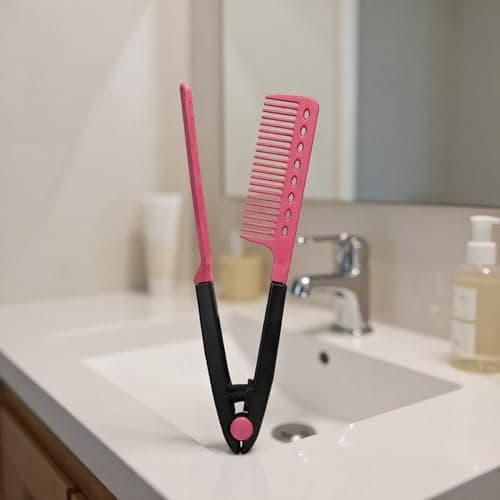 Straighten Comb for Hair - Salon Hair Brush Straighten Comb for Flat Iron - V Shaped Smoothing Brush Professional Tool for Home Commuting Vacation Travel Road Trip Dating — view 3