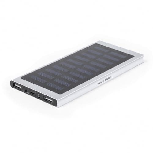 Sawfish Personalised Power Bank Bernant 8000mAh Solar Power Bank, Slim Aluminium Portable Charger with USB-C Input/Output