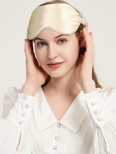 SILKTALE 100% Mulberry Silk Eye Mask for Sleeping with Silk Wrapped Adjustable Strap,Beige — view 5