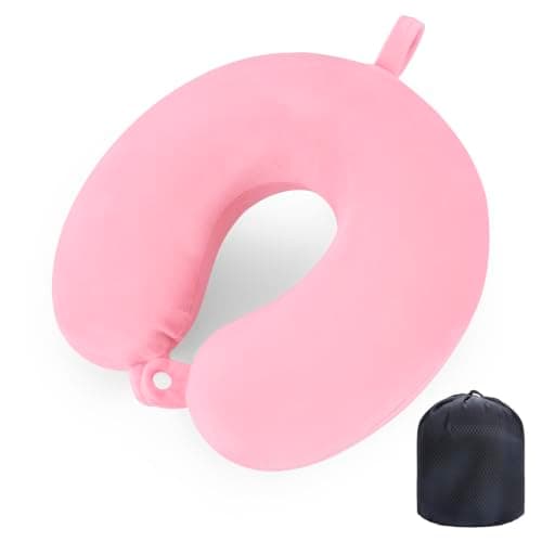 WENGX Travel Pillow Neck Pillow Memory Foam Travel Pillows Head Support Cushion for Airplane Train Car Office Travel Essential Flight Pillows for a Long Hauls Sleeping Rest (Pale Pink)