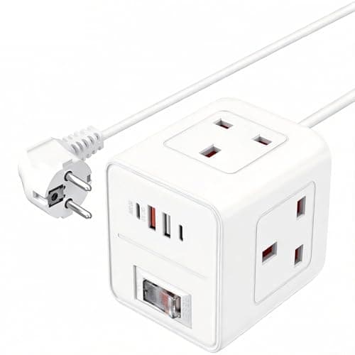 UK to European Plug Adapter,3 Way UK to EU Plug Adaptor with 4 USB