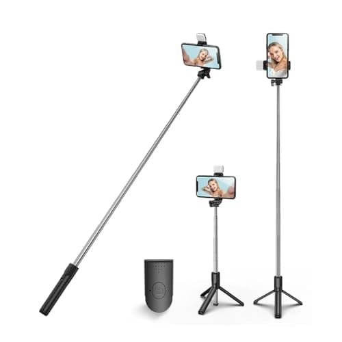 XIHAMA Selfie Stick Tripod with Light,3 in 1 Extendable Selfie Stick with Wireless Remote,Portable Phone Tripod Compatible with iPhone 16/15/14,Galaxy,Huawei,LG(Black+Light)