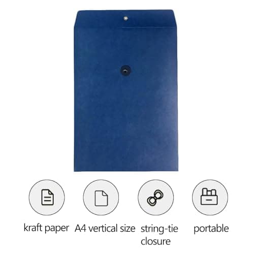 10 Pcs A4 Kraft Paper Envelopes File Folders with String Closure Portfolio Foolscap Paper Organiser Portable Project Pockets Document Wallet Storage Pouch Bills Receipt Bag for Office School Home — view 4