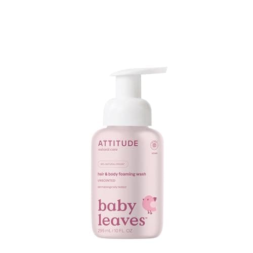 ATTITUDE 2-in-1 Hair and Body Foaming Baby Wash, EWG Verified Shampoo Soap, Dermatologically Tested, Made with Naturally Derived Ingredients, Vegan, Unscented, 295 mL