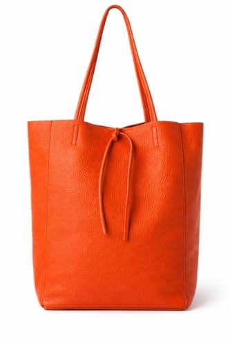 LeahWard Large Leather Hobo Shoulder Bag, Women's Genuine Italian Hand Made Leather Shoulder Bags, A4 College School Work Business Bags (Orange)