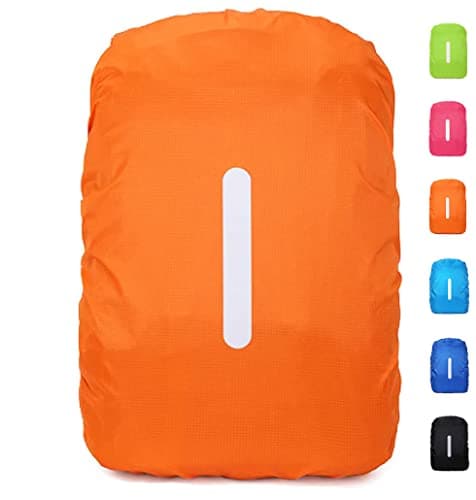 DONJIM 1 Pack Reflective Backpack Cover, Waterproof Backpack Rain Cover, Reflective Rucksack Covers in Polyester, Waterproof Rucksack Cover for Outdoor Hiking Riding Climbing, Orange-M(26-40L)