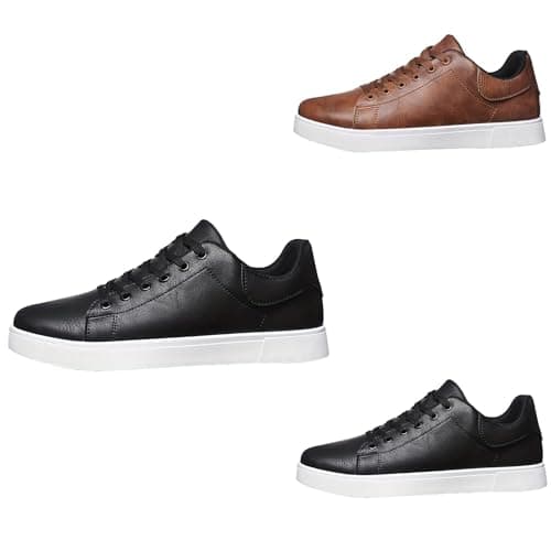 Men' s Casual Leather Shoes Dress Sneakers Business Casual Lace up Shoes Breathable Lightweight Fashion Sneakers Comfortable Flats Shoe Black — view 4