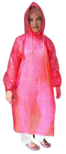 Start and Drive Ltd, Poncho Rain Coat Long Sleeve Waterproof Plastic Adult Size Disposable Ponchos with Hoods Emergency Raincoats (UK, Alpha, One Size, Regular, Regular, 1pcs Red)