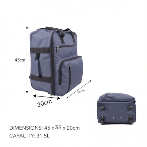 TR-E-002 EasyJet Cabin Bags 45x36x20cm Underseat Rucksack for Plane Hand Luggage Backpack EasyJet Bag 45x36x20cm Rolling Wheeled Travel Backpack with Adjustable Height Handle Travel Bag (Navy) — view 3