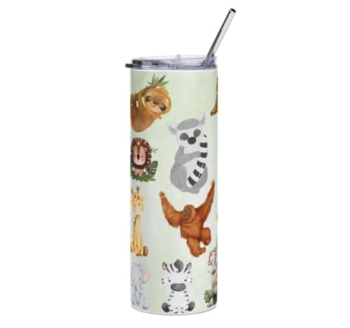 Safari Adventure Personalised Water Bottle, Decorative Animal Theme Design, Reusable Drink Container with Tiger and Jungle Motifs — view 4