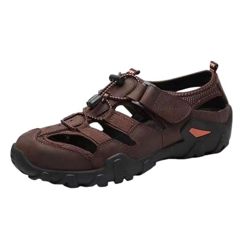 ENEN Hollow Out Mens Sandals, Breathable Closed Toe Wide Sandals, Outdoor Sandles Beach Shoes with Adjustable Strap, Comfortable Casual Mens Summer Shoes for Travel,Walking,Hiking,Pool (Coffee,10.5)