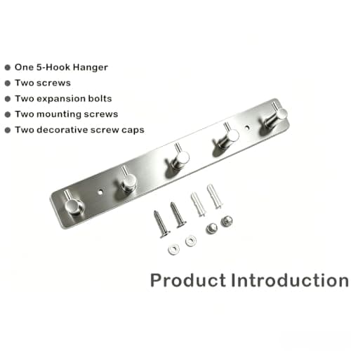 WOOPHEN Coat Rack Wall Mounted Coat Hanger 5 Hooks (Brushed Nickel) — view 4