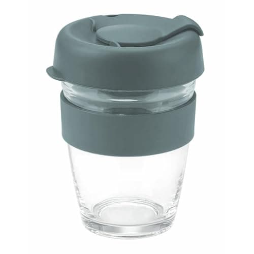 Reusable Glass Coffee Cup/Travel Mug with Lid - Heat Resistant Sleeve Surround Eco Friendly with Plugged Removable Lid (Grey)