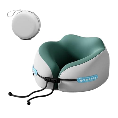 Vbvbip Pine Green Memory Foam Travel Neck Pillow - Ergonomic Support for Airplanes, Long Flights & Car Rides | Premium Comfort with Washable Cover & Portable Storage Box