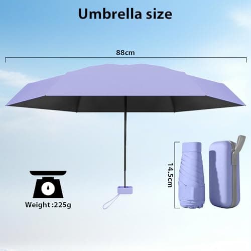 Detontek Pocket Umbrella Foldable Compact, Mini Folding Travel Umbrella, Umbrellas, 6 Ribs Mini Travel Sturdy Pocket Umbrella Portable Uv Umbrella With Storage Box (Light elegant purple) — view 2
